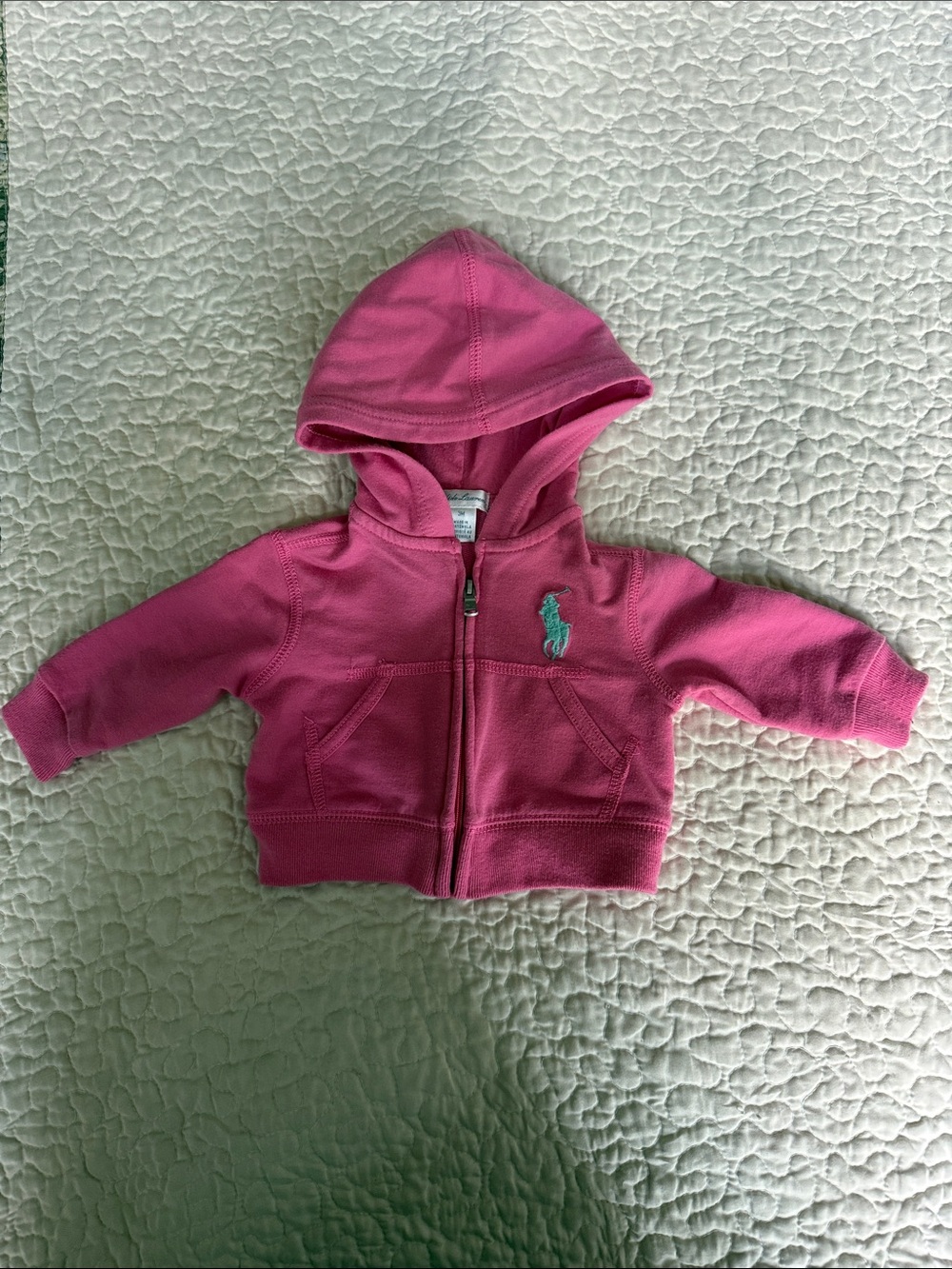 Ralph Lauren Hot Pink Hooded Zip Sweatshirt with Aqua Pony